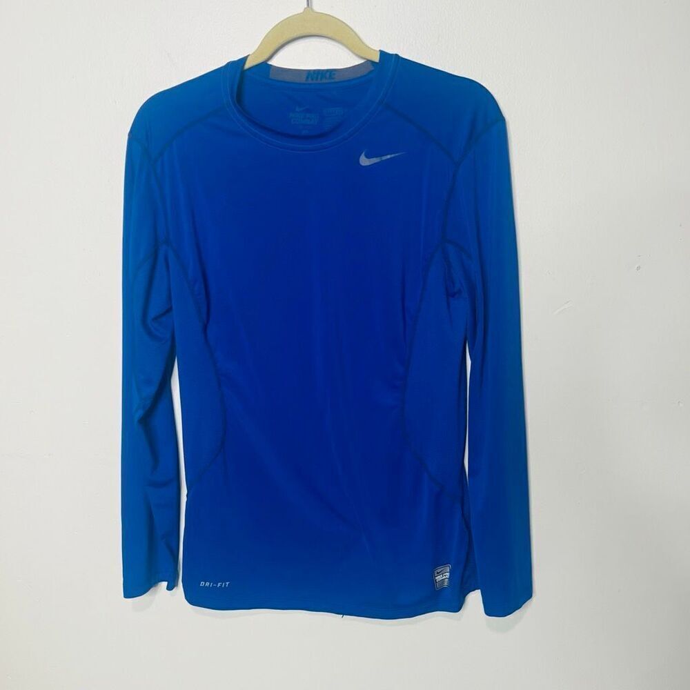 Nike Pro Combat Dri-Fit Fitted Royal Blue Longsleeve Shirt Mens Small